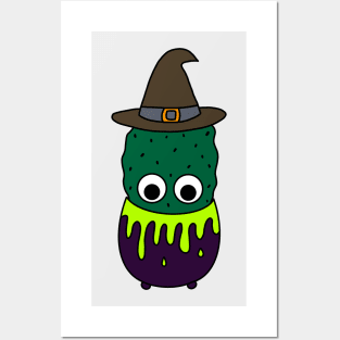 Cute Cactus Design #256: Witchy Cactus In Cauldron Pot Posters and Art